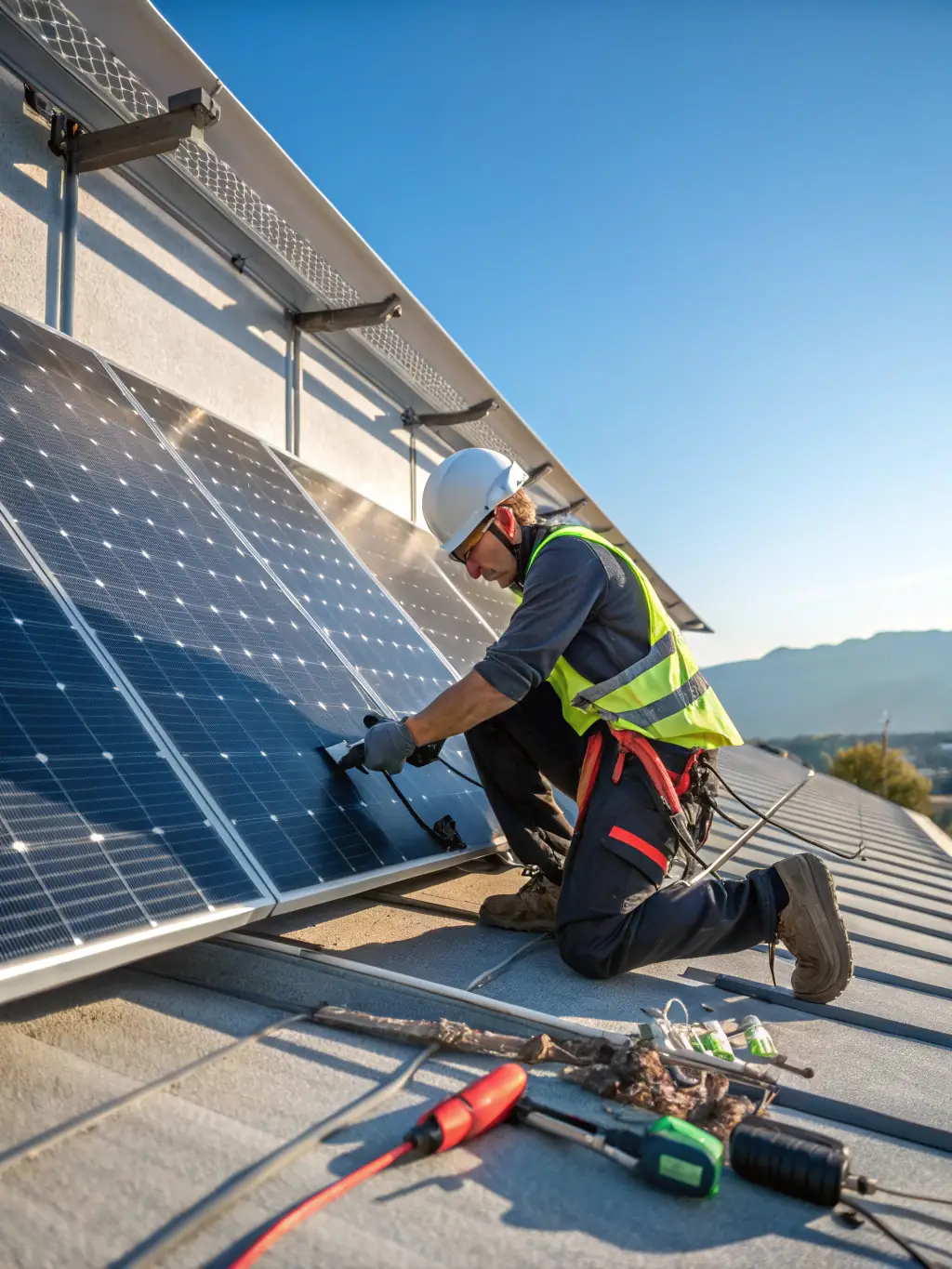 A craftsman installing energy-efficient siding on a home, emphasizing the blend of traditional craftsmanship with modern, sustainable materials.
